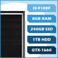 Snowstorm Gaming PC - i3-9100F, 8GB, 240GB SSD + 1TB, GTX1660, Win10