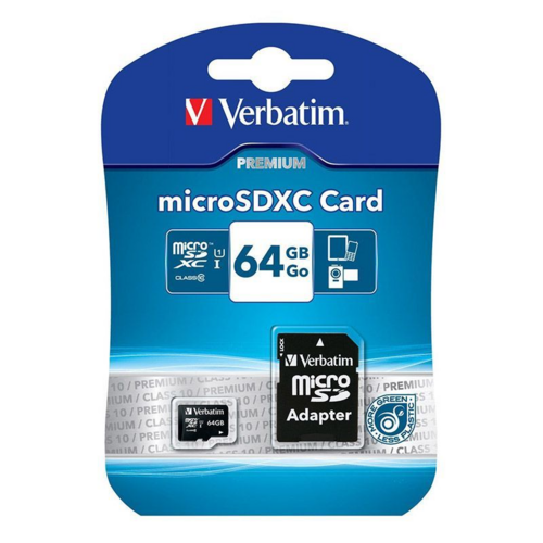 Verbatim 64GB Memory Card - Micro SDXC  Class 10 UHS-I  With Adapter