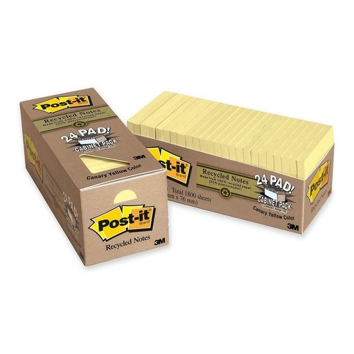 POST- IT NOTES 654R-24CP-CY 76X76 100% RECY YELLOW BX24(EACH) - POST- IT NOTES 654R-24CP-CY 76X76 100% RECY YELLOW BX24