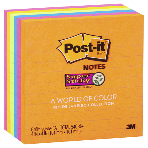 NOTES SUPER STICKY POST-IT 101X101MM  675-6SSUC LINED RIO DE JANEIRO PK6(EACH) - NOTES SUPER STICKY POST-IT 101X101MM  675-6SSUC LINED RIO DE JANEIRO 