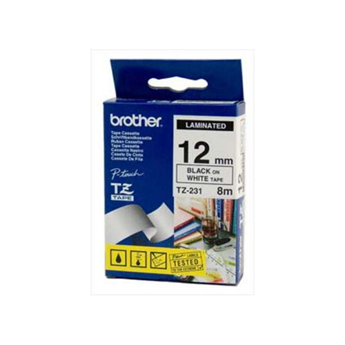 Brother TZ-231 Laminated Black Printing on White Tape (12mm Width 8 Metres in Length)