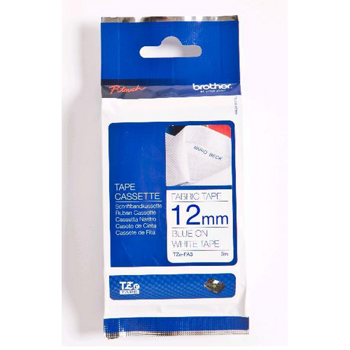TZe-FA3 - 12mm blue on white fabric tape  3m