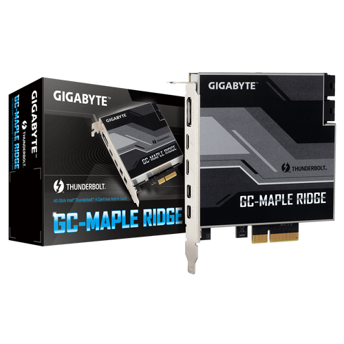 Gigabyte Maple Ridge Thunderbolt 4 Certified Add-in Card  Dual Thunderbold 4 (USB-C) Ports  1x DisplayPort 1.4  2x Mini-DisplayPort In