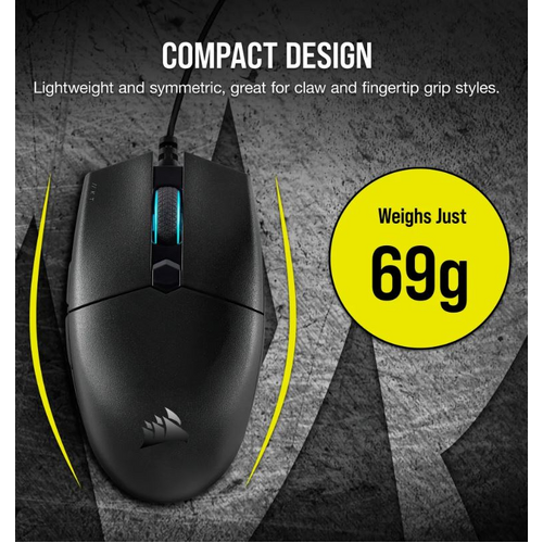 Corsair Katar PRO  Ultra Light Weight 69g  Wheel RGB  ICUE Software  Quik Strike Buttons 12k DPI  Compact symetric Shape  Gaming Mice