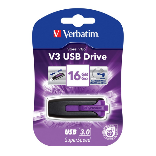 Verbatim V3 16GB Flash Drive - Violet - USB 3.0
