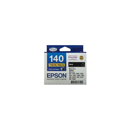 New Epson 140 Black Ink Cartridge Extra High Capacity Twin Pack - 140 - Extra High Capacity DURABrite Ultra - Twin Pack Black Ink Cartridge