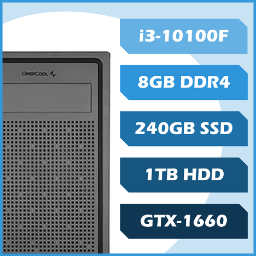 Snowstorm Gaming PC - i3-10100F, 8GB DDR4, 240GB SSD + 1TB, GTX1660, Win11